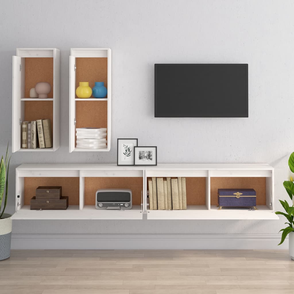 Meuble TV Suspendu en Pin Massif Blanc - 200 cm-Mon Meuble TV-Blanc-3