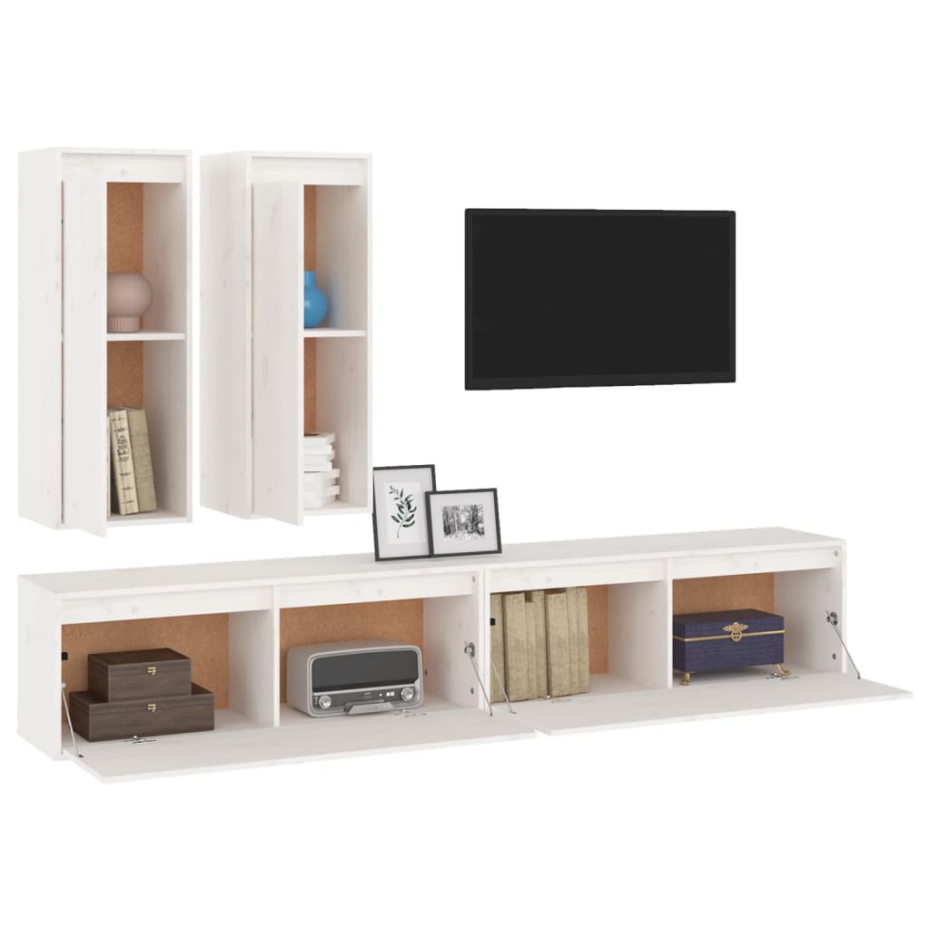 Meuble TV Suspendu en Pin Massif Blanc - 200 cm-Mon Meuble TV-Blanc-4