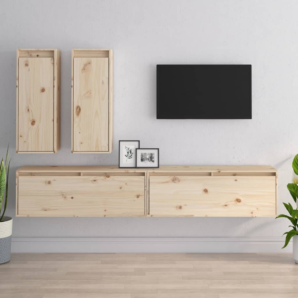 Meuble TV Suspendu en Pin Massif Blanc - 200 cm-Mon Meuble TV-Naturel-10