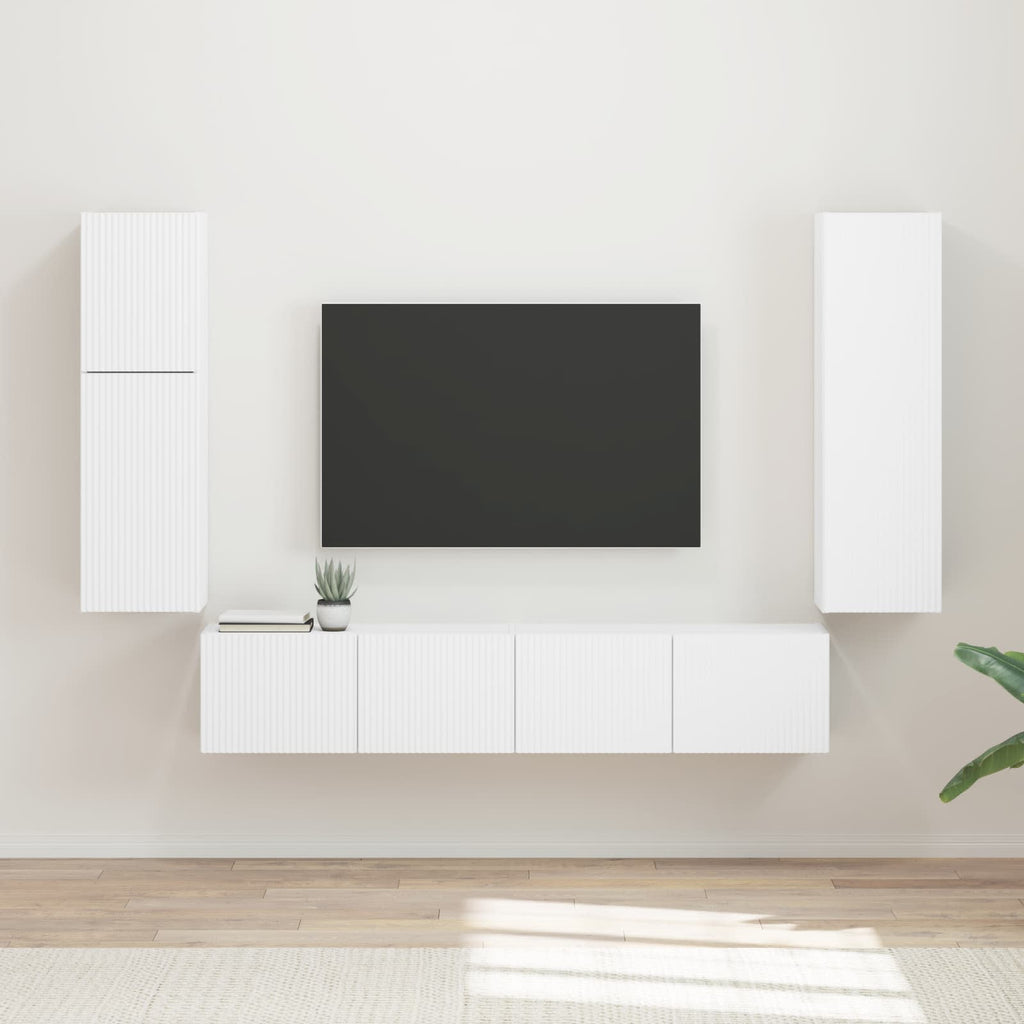 Meuble TV Suspendu en U Effet Bois Ancien - 4 Pièces-Mon Meuble TV-Blanc-20