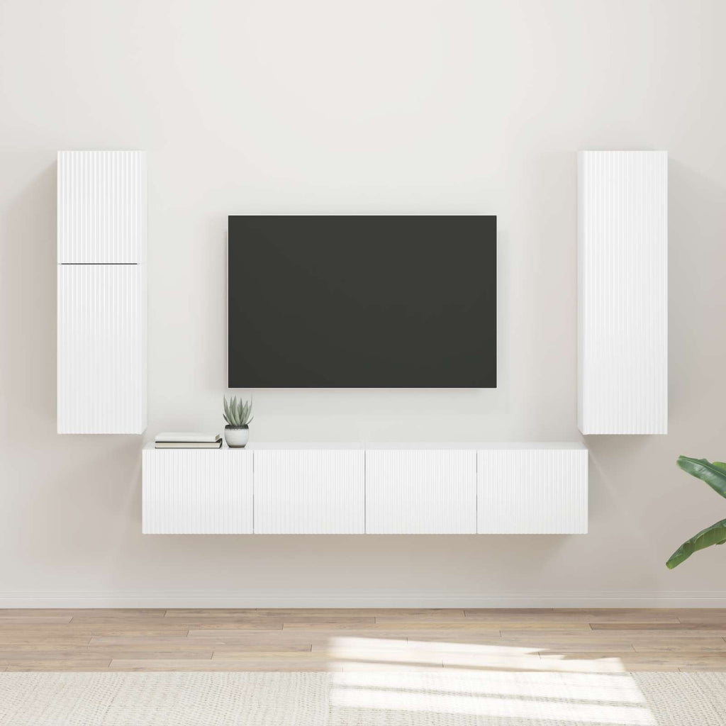 Meuble TV Suspendu en U Effet Bois Ancien - 4 Pièces-Mon Meuble TV-Blanc brillant-16
