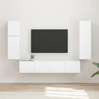 Meuble TV Suspendu en U Effet Bois Ancien - 4 Pièces-Mon Meuble TV-Blanc brillant-16