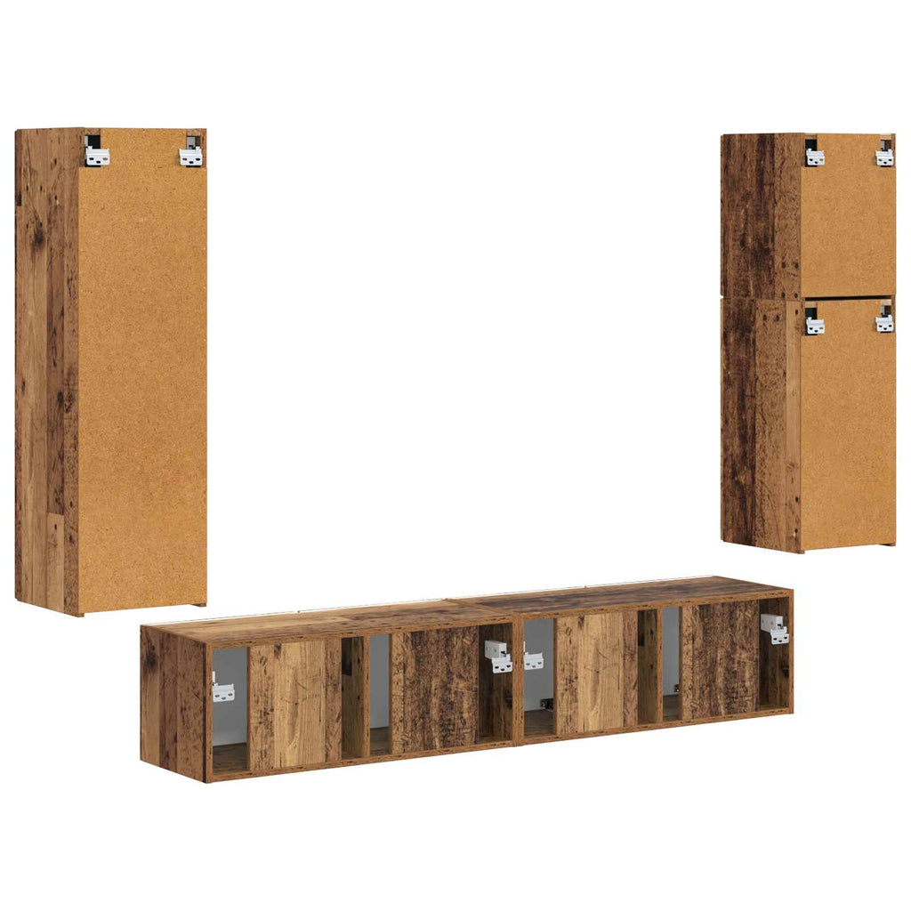 Meuble TV Suspendu en U Effet Bois Ancien - 4 Pièces-Mon Meuble TV-Bois ancien-10