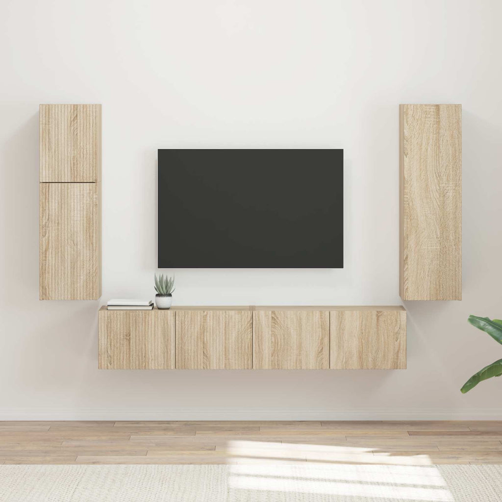 Meuble TV Suspendu en U Effet Bois Ancien - 4 Pièces-Mon Meuble TV-Chêne sonoma-14