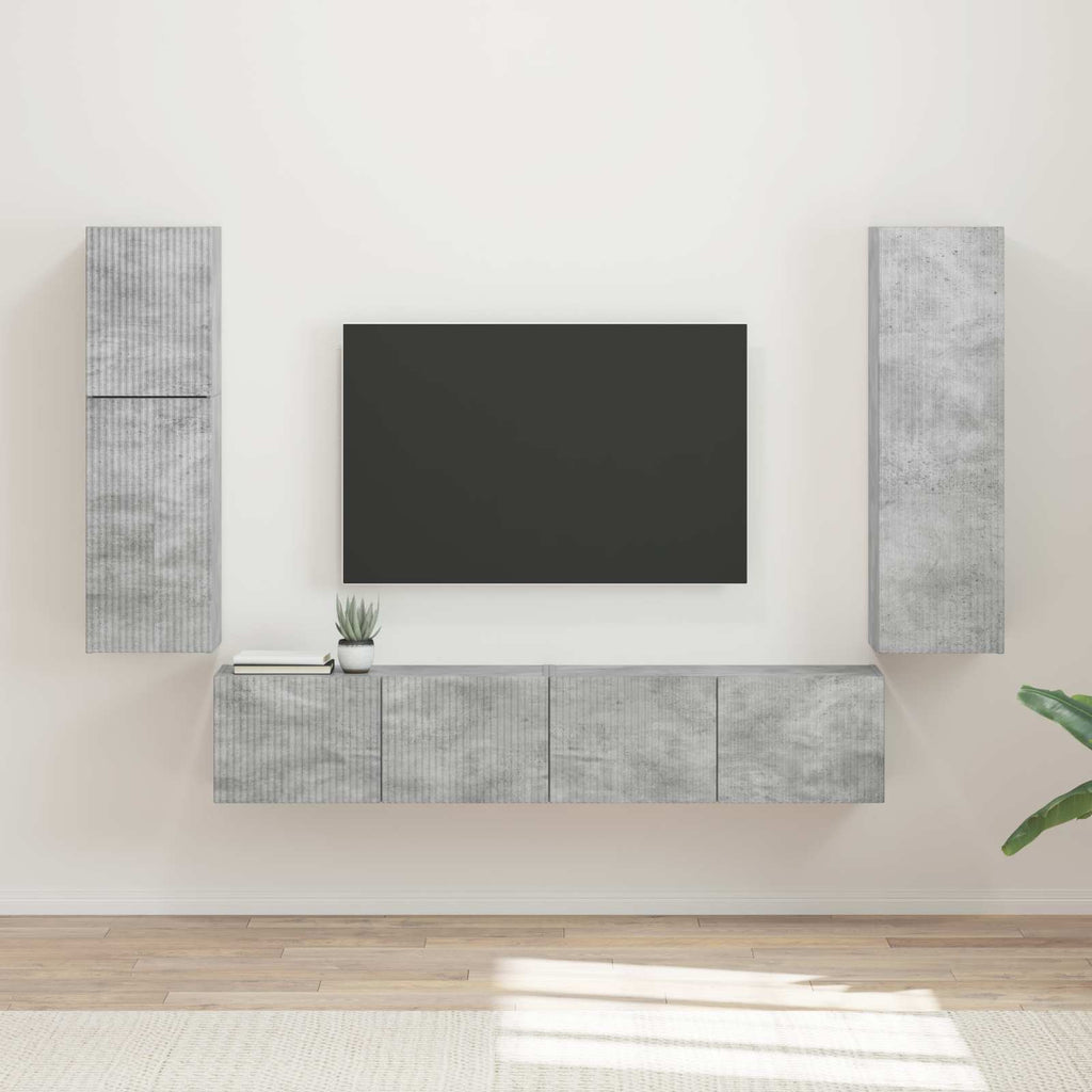 Meuble TV Suspendu en U Effet Bois Ancien - 4 Pièces-Mon Meuble TV-Gris béton-15