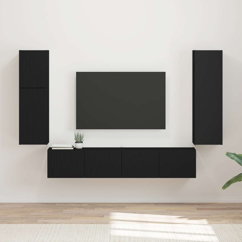 Meuble TV Suspendu en U Effet Bois Ancien - 4 Pièces-Mon Meuble TV-Noir-21