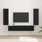 Meuble TV Suspendu en U Effet Bois Ancien - 4 Pièces-Mon Meuble TV-Noir-21
