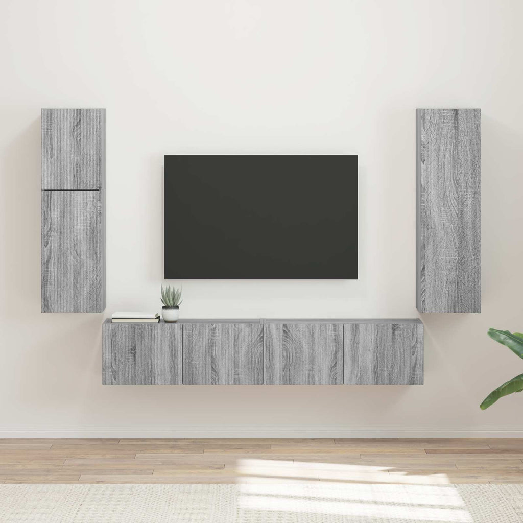 Meuble TV Suspendu en U Effet Bois Ancien - 4 Pièces-Mon Meuble TV-Sonoma gris-19