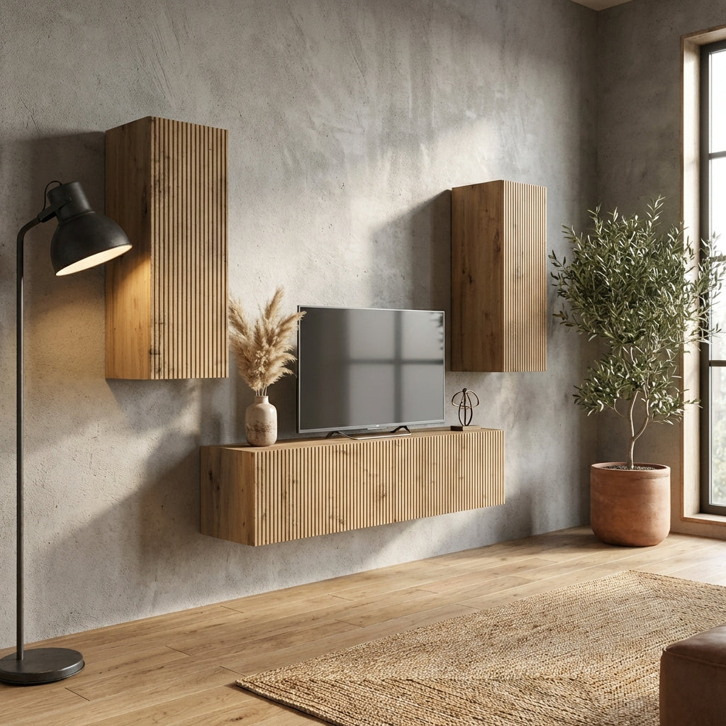 meuble-tv-suspendu-et-colonne-effet-chene-artisanal-decor