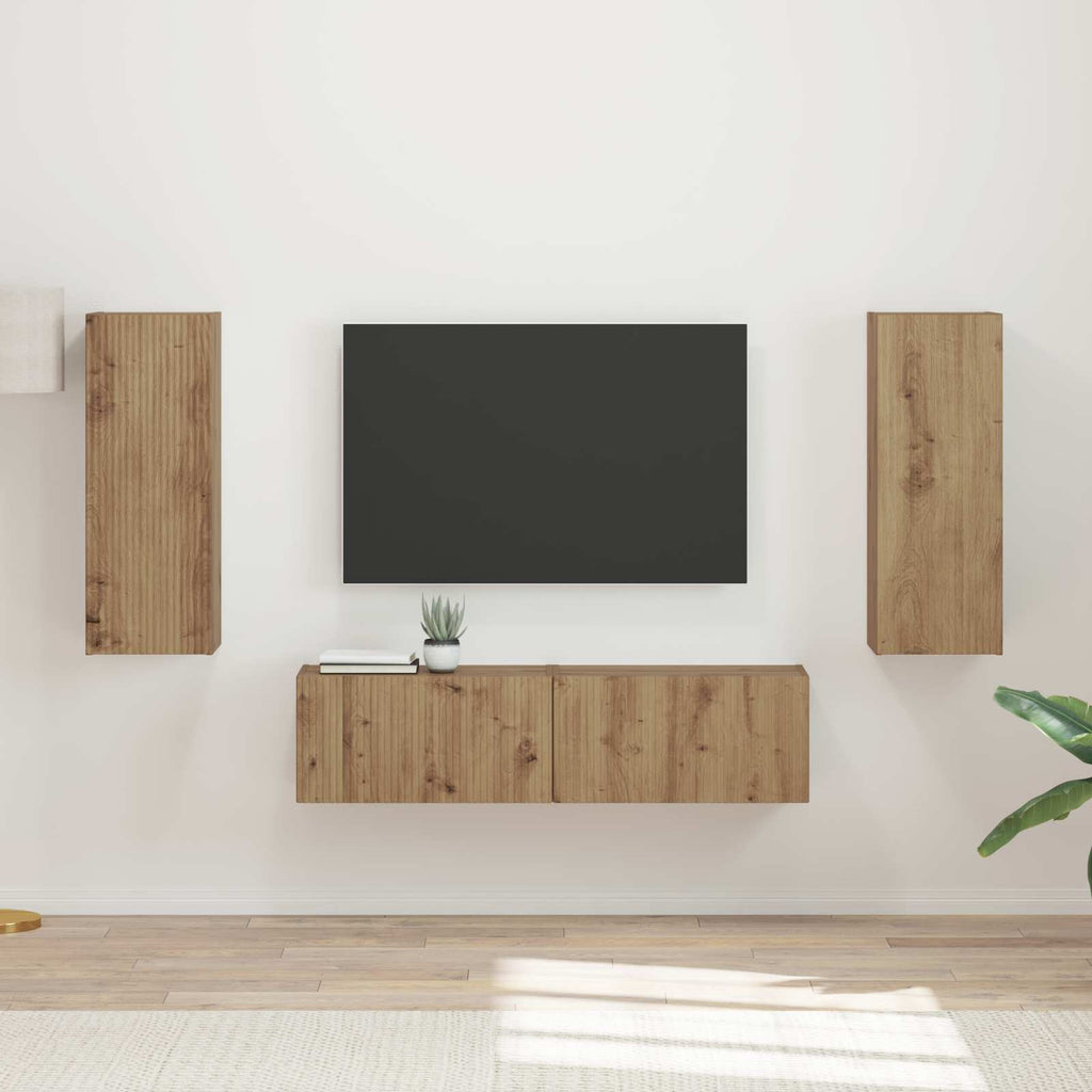Meuble TV Suspendu et Colonne Effet Chêne Artisanal-Mon Meuble TV-Chêne artisanal-2