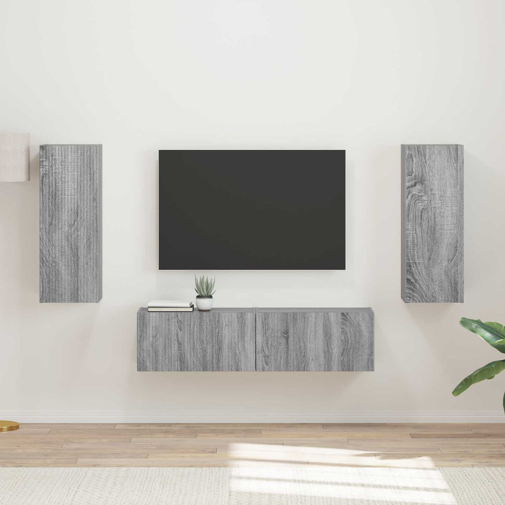 Meuble TV Suspendu et Colonne Effet Chêne Artisanal-Mon Meuble TV-Sonoma gris-16