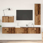 Meuble TV Suspendu et Étagère Effet Bois Ancien - 4 Pièces-Mon Meuble TV-Bois ancien-110 cm-15
