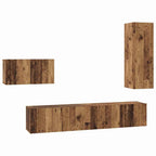 Meuble TV Suspendu et Étagère Effet Bois Ancien - 4 Pièces-Mon Meuble TV-Bois ancien-90 cm-1