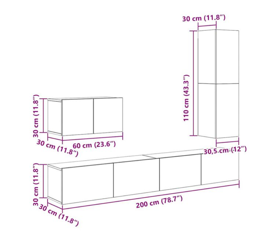 Meuble TV Suspendu et Étagère Effet Bois Ancien - 4 Pièces-Mon Meuble TV-Bois ancien-90 cm-8