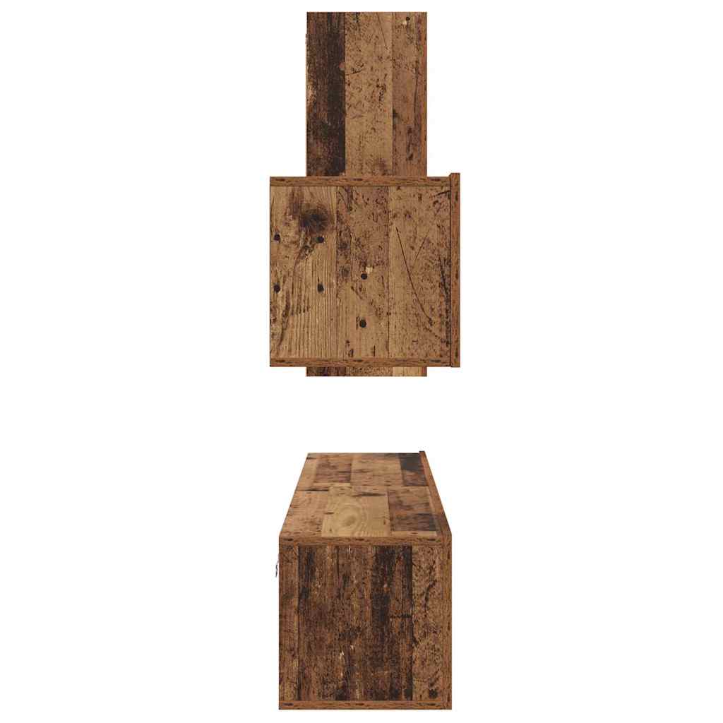 Meuble TV Suspendu et Étagère Effet Bois Ancien - 4 Pièces-Mon Meuble TV-Bois ancien-90 cm-9