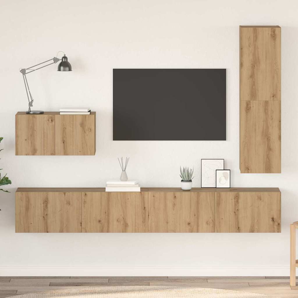 Meuble TV Suspendu et Étagère Effet Bois Ancien - 4 Pièces-Mon Meuble TV-chêne artisanal-110 cm-13