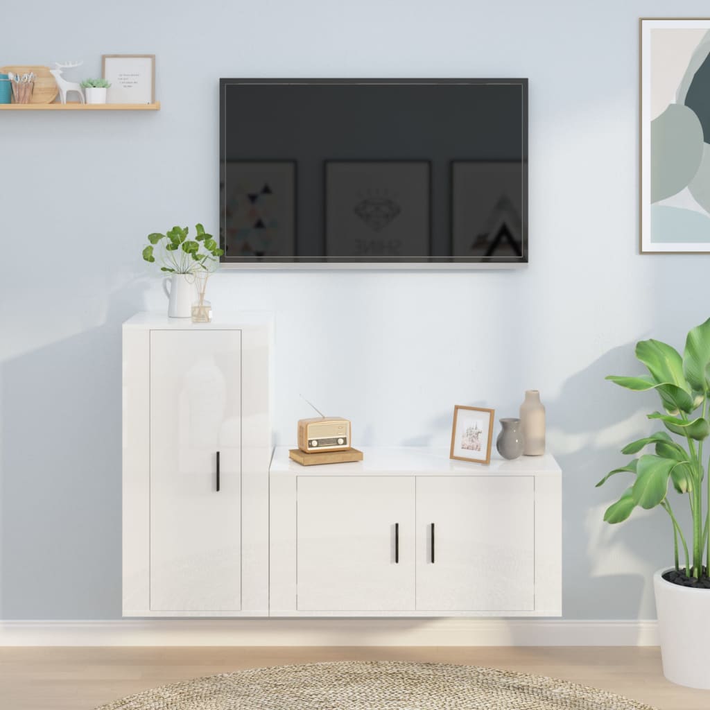 Meuble TV Suspendu Finition Chêne Fumé - 120 cm-Mon Meuble TV-Blanc brillant-11