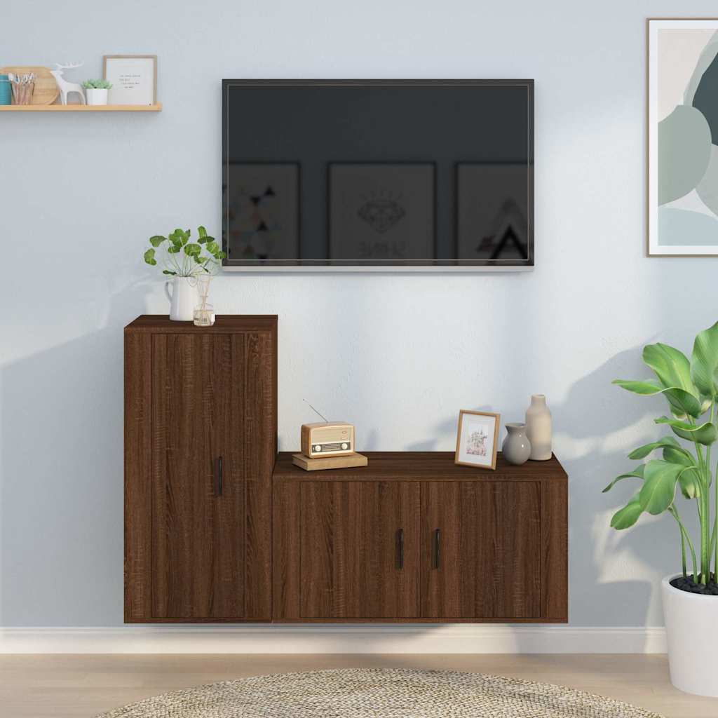 Meuble TV Suspendu Finition Chêne Fumé - 120 cm-Mon Meuble TV-Chêne marron-10