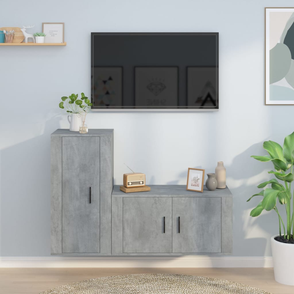 Meuble TV Suspendu Finition Chêne Fumé - 120 cm-Mon Meuble TV-Gris béton-12