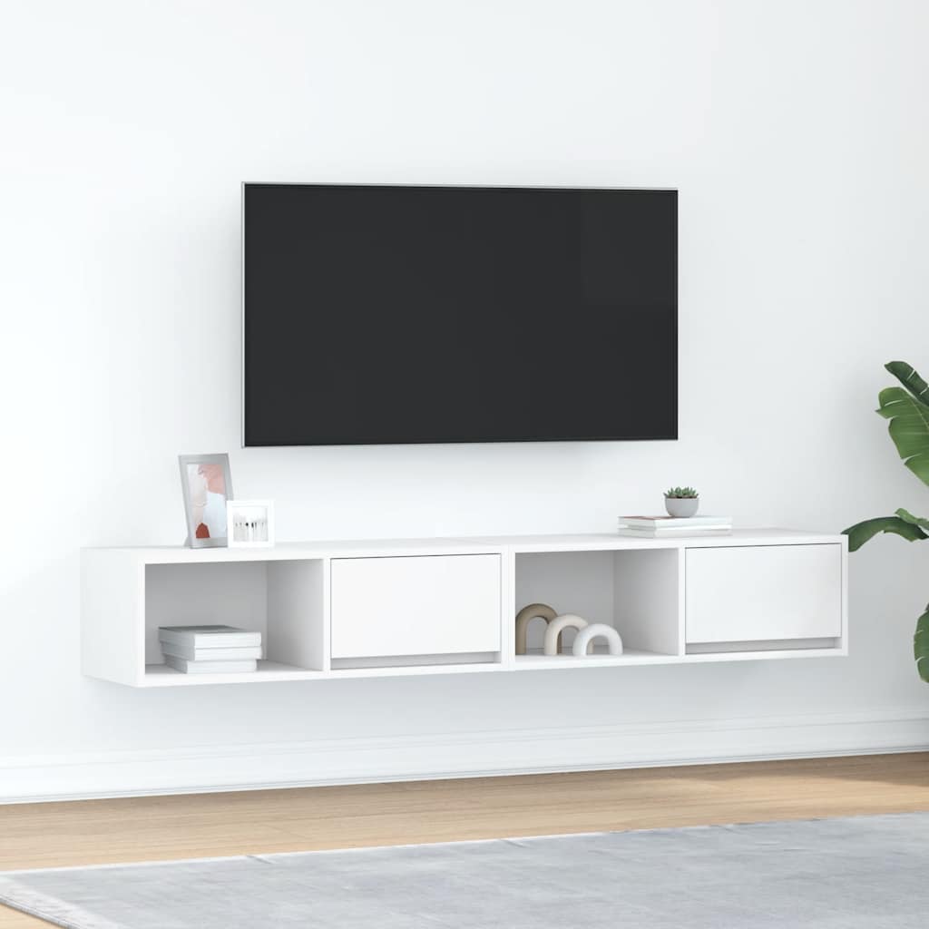 Meuble TV Suspendu Finition Sonoma Gris - 100 cm-Mon Meuble TV-Blanc-80 cm-2-52