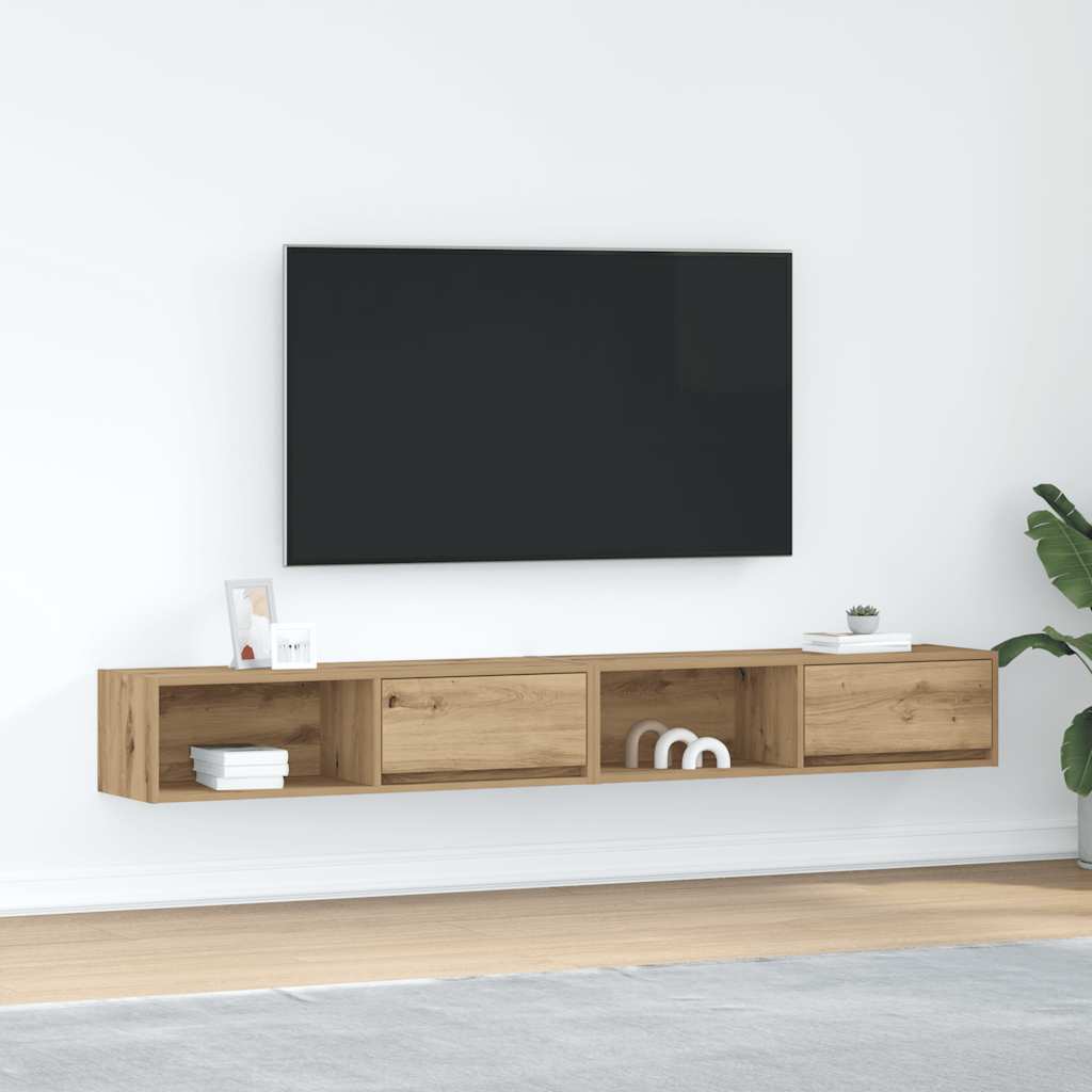 Meuble TV Suspendu Finition Sonoma Gris - 100 cm-Mon Meuble TV-Chêne artisanal-100 cm-2-42