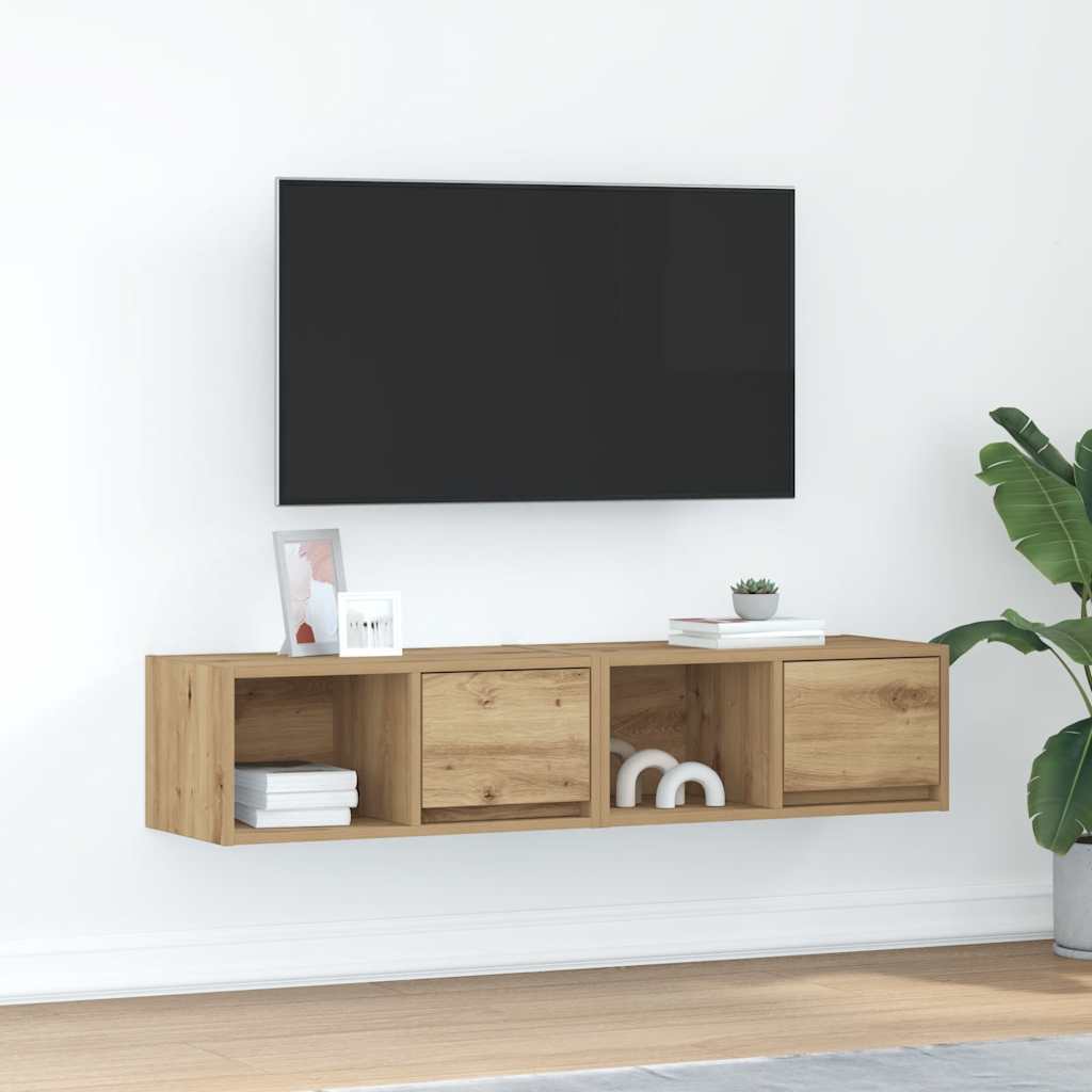 Meuble TV Suspendu Finition Sonoma Gris - 100 cm-Mon Meuble TV-Chêne artisanal-60 cm-2-50