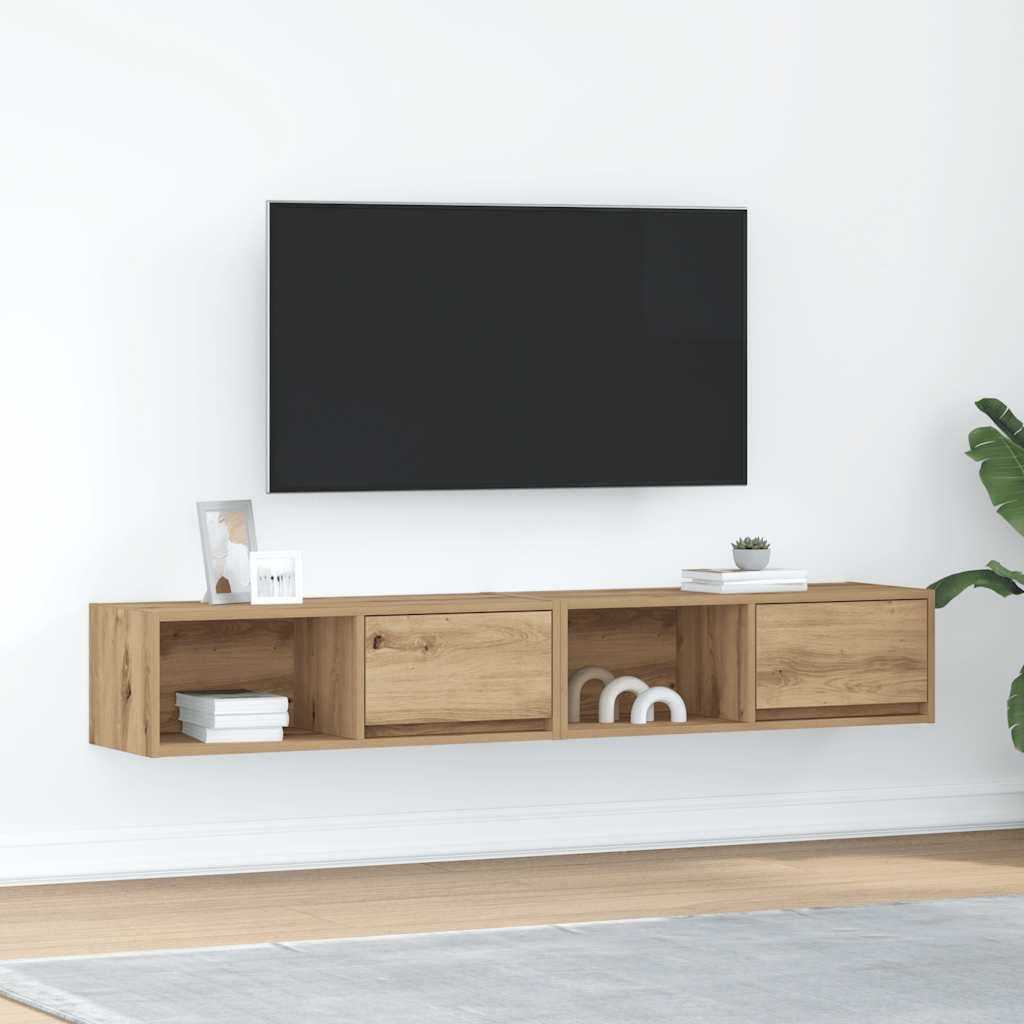 Meuble TV Suspendu Finition Sonoma Gris - 100 cm-Mon Meuble TV-Chêne artisanal-80 cm-2-21