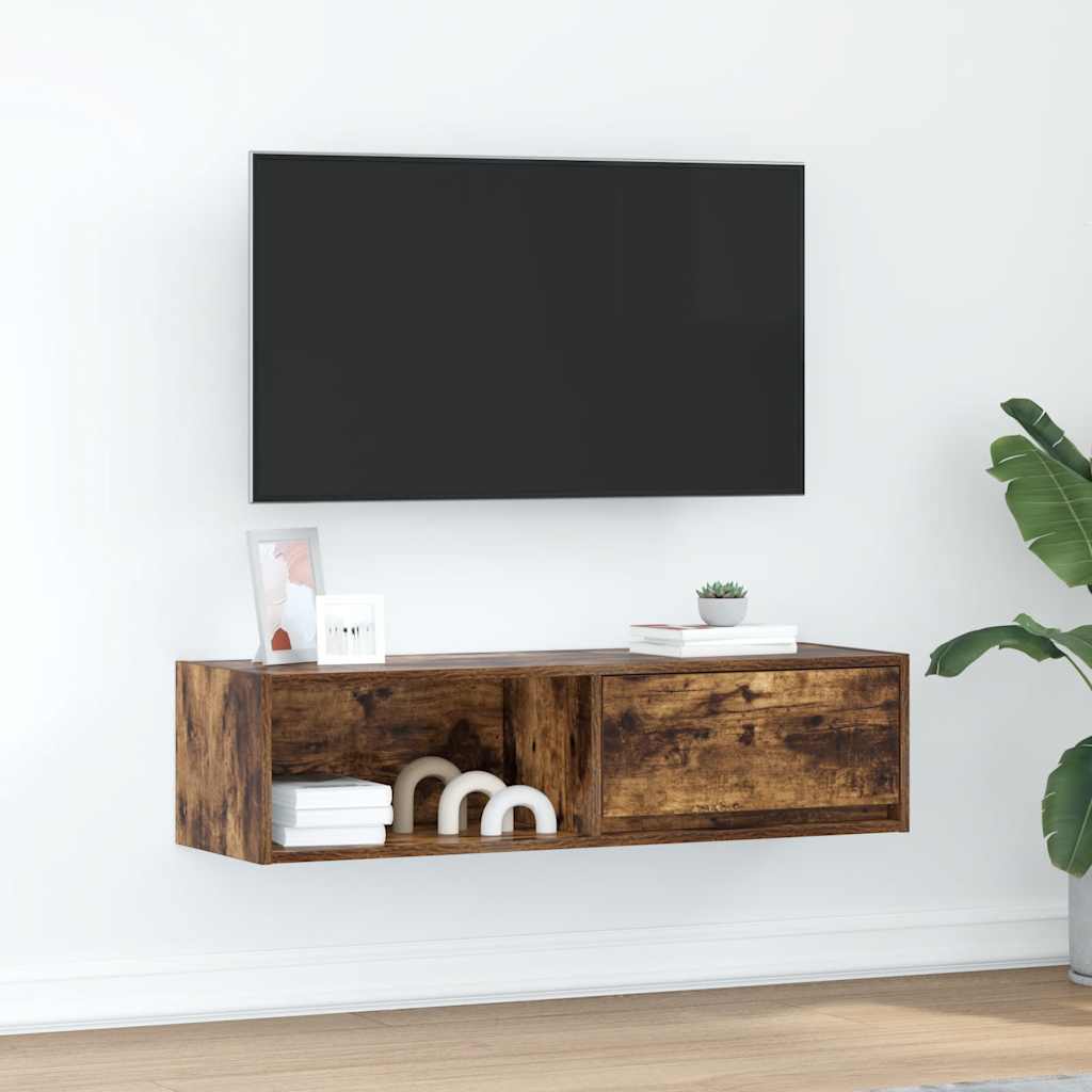 Meuble TV Suspendu Finition Sonoma Gris - 100 cm-Mon Meuble TV-Chêne fumé-100 cm-1-16