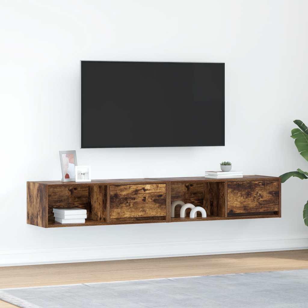 Meuble TV Suspendu Finition Sonoma Gris - 100 cm-Mon Meuble TV-Chêne fumé-80 cm-2-56