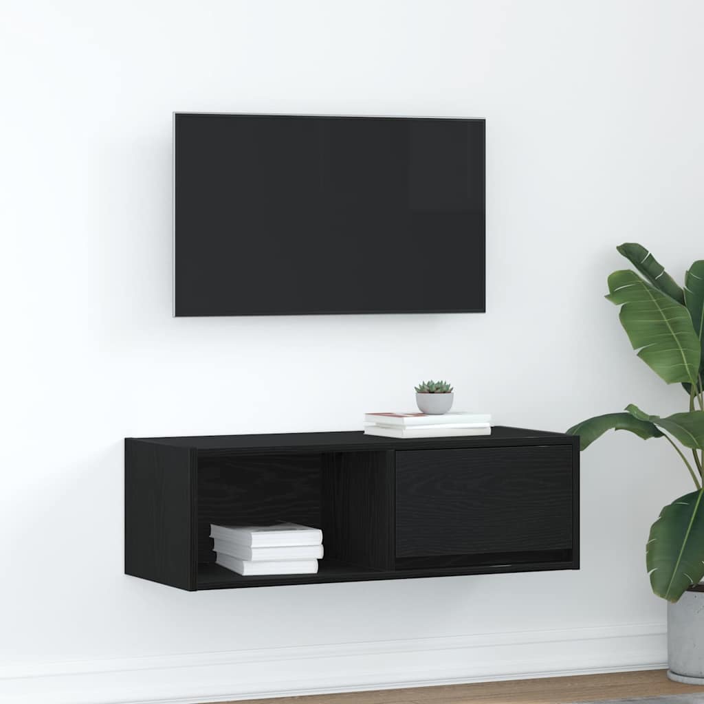 Meuble TV Suspendu Finition Sonoma Gris - 100 cm-Mon Meuble TV-Chêne noir-80 cm-1-34