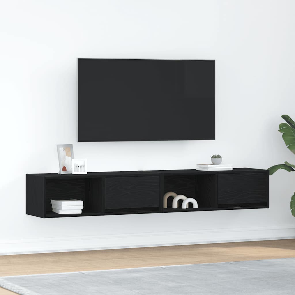 Meuble TV Suspendu Finition Sonoma Gris - 100 cm-Mon Meuble TV-Chêne noir-80 cm-2-20