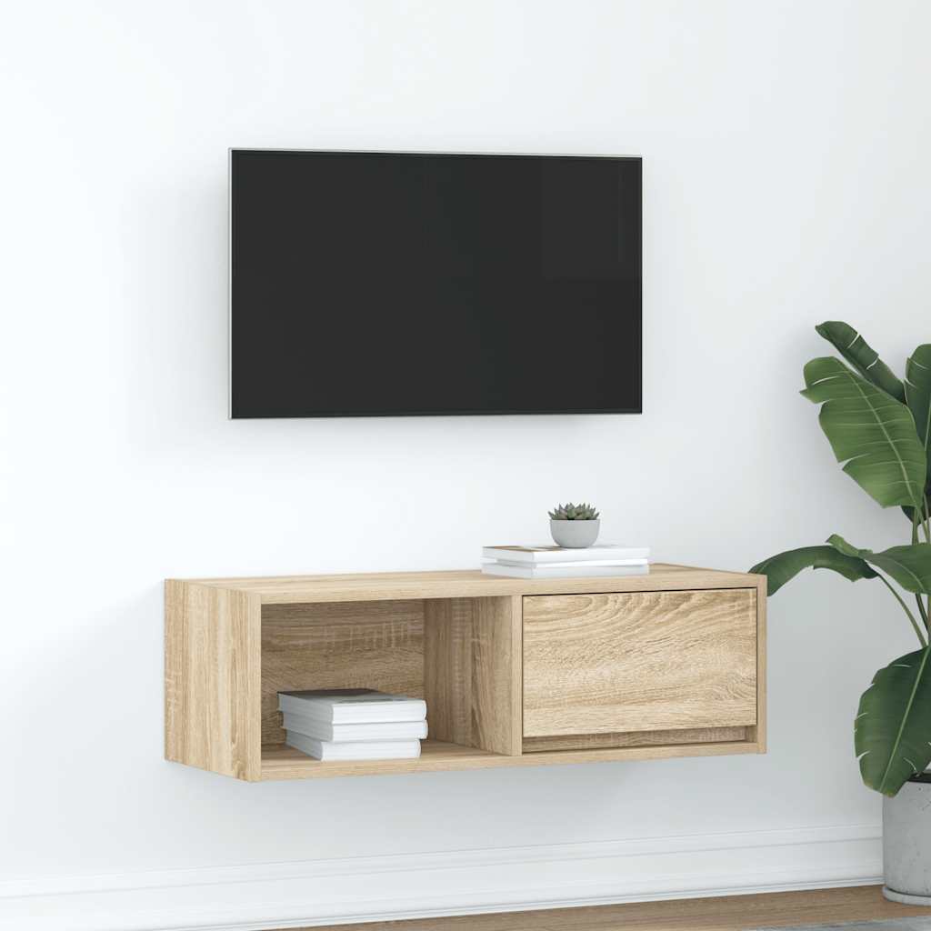 Meuble TV Suspendu Finition Sonoma Gris - 100 cm-Mon Meuble TV-Chêne sonoma-80 cm-1-32