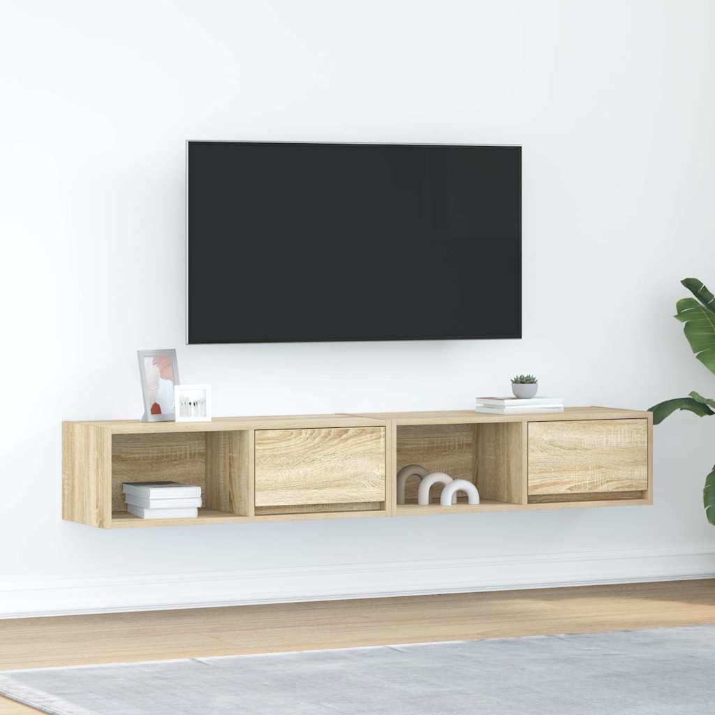 Meuble TV Suspendu Finition Sonoma Gris - 100 cm-Mon Meuble TV-Chêne sonoma-80 cm-2-54