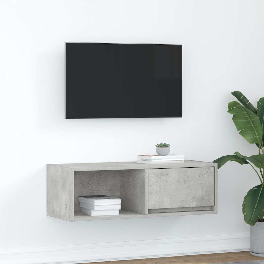 Meuble TV Suspendu Finition Sonoma Gris - 100 cm-Mon Meuble TV-Gris béton-80 cm-1-31