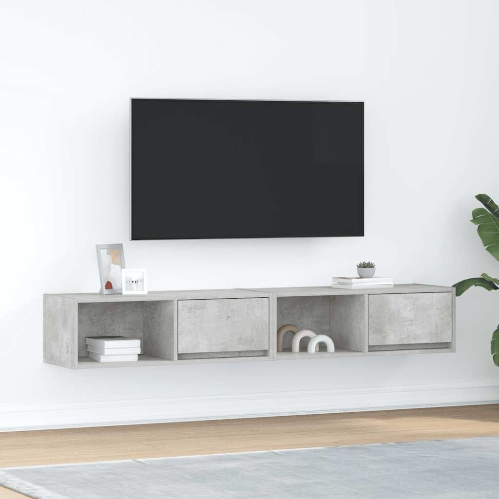 Meuble TV Suspendu Finition Sonoma Gris - 100 cm-Mon Meuble TV-Gris béton-80 cm-2-55