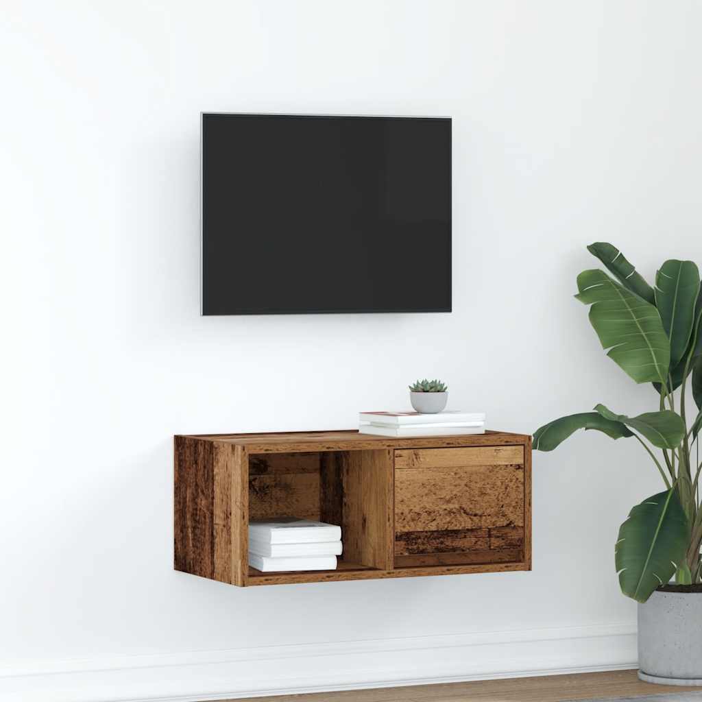 Meuble TV Suspendu Finition Sonoma Gris - 100 cm-Mon Meuble TV-Vieux bois-60 cm-1-24