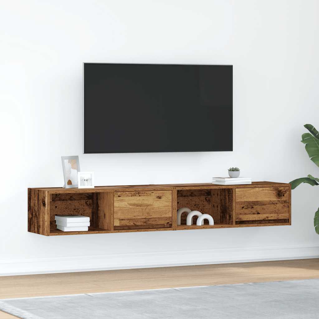 Meuble TV Suspendu Finition Sonoma Gris - 100 cm-Mon Meuble TV-Vieux bois-80 cm-2-51
