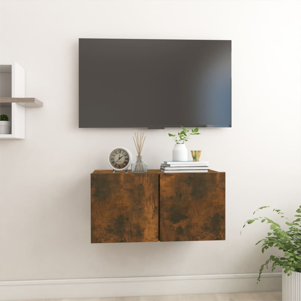 Meuble TV Suspendu Finition Sonoma Gris - 60 cm-Mon Meuble TV-Chêne fumé-1-9