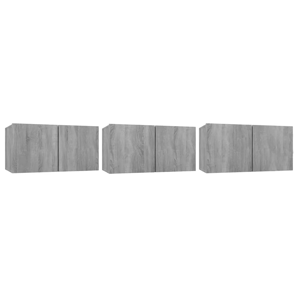 Meuble TV Suspendu Gris et Bois - 3 Pièces-Mon Meuble TV-2-1