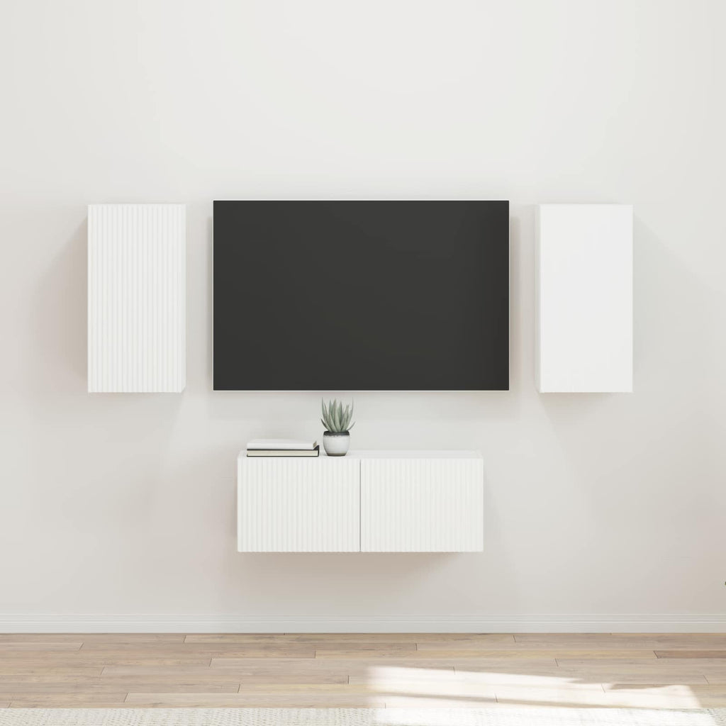 Meuble TV Suspendu Industriel en Chêne Artisanal - 6 Pièces-Mon Meuble TV-Blanc-20