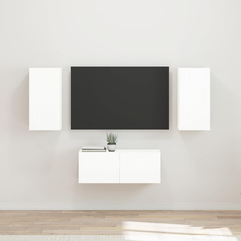 Meuble TV Suspendu Industriel en Chêne Artisanal - 6 Pièces-Mon Meuble TV-Blanc brillant-16