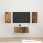 Meuble TV Suspendu Industriel en Chêne Artisanal - 6 Pièces-Mon Meuble TV-Bois ancien-18