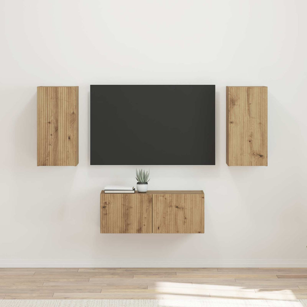 Meuble TV Suspendu Industriel en Chêne Artisanal - 6 Pièces-Mon Meuble TV-Chêne artisanal-2