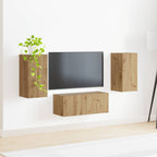 Meuble TV Suspendu Industriel en Chêne Artisanal - 6 Pièces-Mon Meuble TV-Chêne artisanal-4