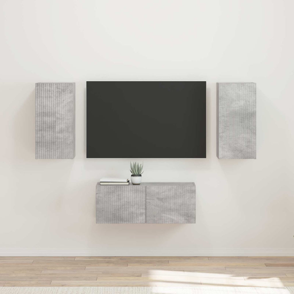 Meuble TV Suspendu Industriel en Chêne Artisanal - 6 Pièces-Mon Meuble TV-Gris béton-15