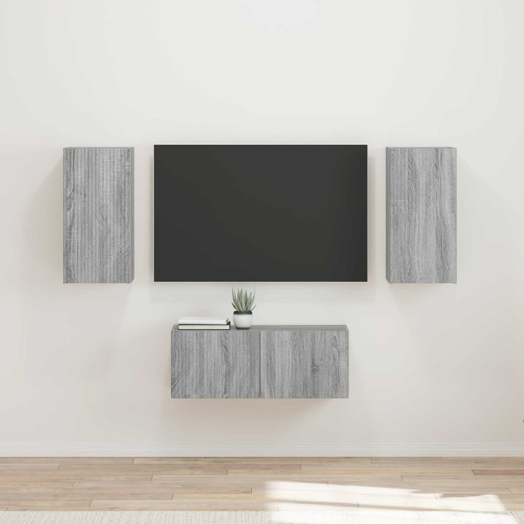 Meuble TV Suspendu Industriel en Chêne Artisanal - 6 Pièces-Mon Meuble TV-Sonoma gris-19