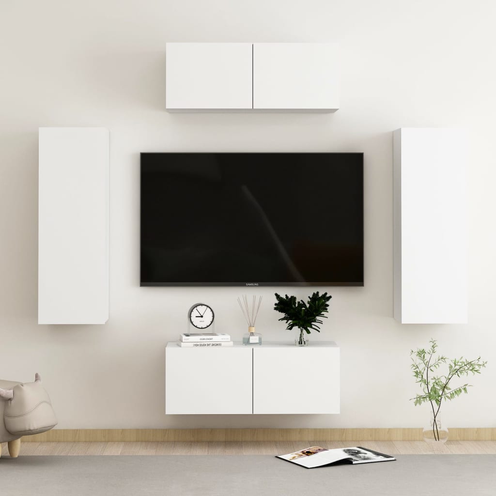 Meuble TV Suspendu Marron Effet Chêne Fumé - 10 Pièces-Mon Meuble TV-Blanc-80 cm-4-16