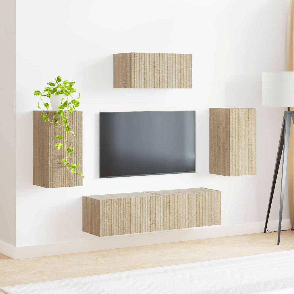 Meuble TV Suspendu Moderne Effet Chêne Sonoma - 5 Pièces-Mon Meuble TV-4
