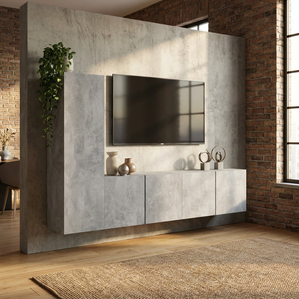 meuble-tv-suspendu-original-effet-beton-3-pieces-decor