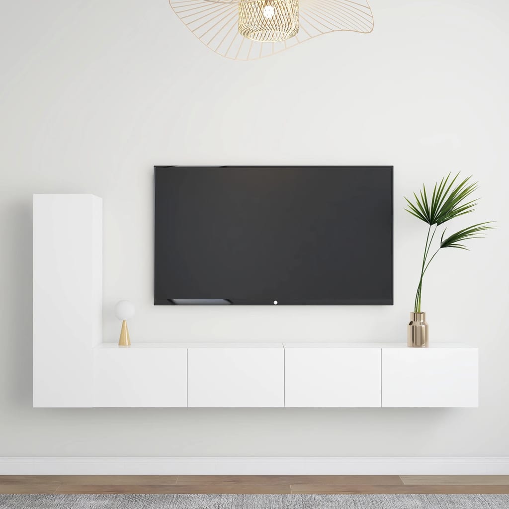 Meuble TV Suspendu Original Effet Béton - 3 Pièces-Mon Meuble TV-Blanc-100 cm-3-16